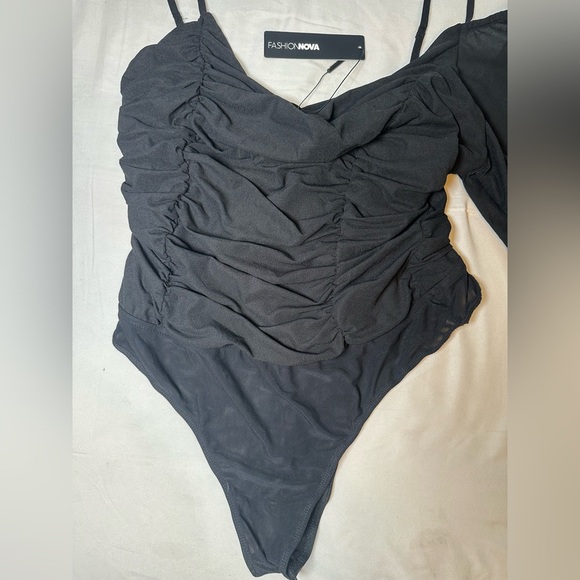 Fashion Nova Kiara One Shoulder Mesh Bodysuit, New, Size XL - Picture 11 of 13